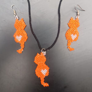 Collar y aretes gatos silueta
